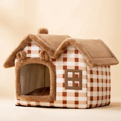 Foldable Cat Cave Bed – Warm Plush Pet House for Cats, Puppies, and Small Dogs
