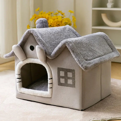 Foldable Cat Cave Bed – Warm Plush Pet House for Cats, Puppies, and Small Dogs