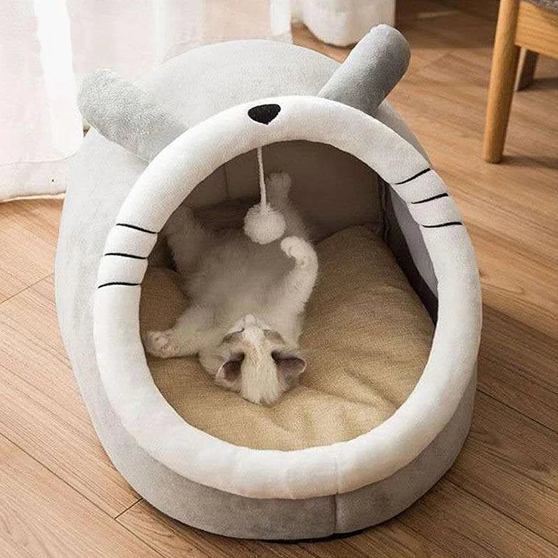 Deep Sleep Cat Cave Bed – Foldable Washable Cartoon Pet Bed for Cats and Small Dogs