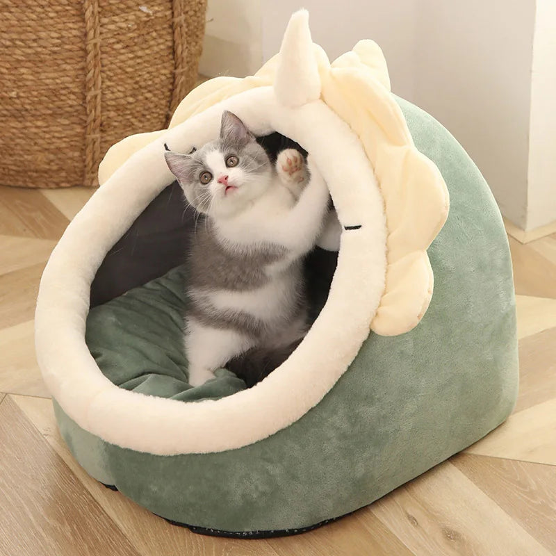 Deep Sleep Cat Cave Bed – Foldable Washable Cartoon Pet Bed for Cats and Small Dogs