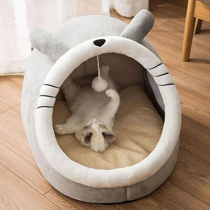 Deep Sleep Cat Cave Bed – Foldable Washable Cartoon Pet Bed for Cats and Small Dogs