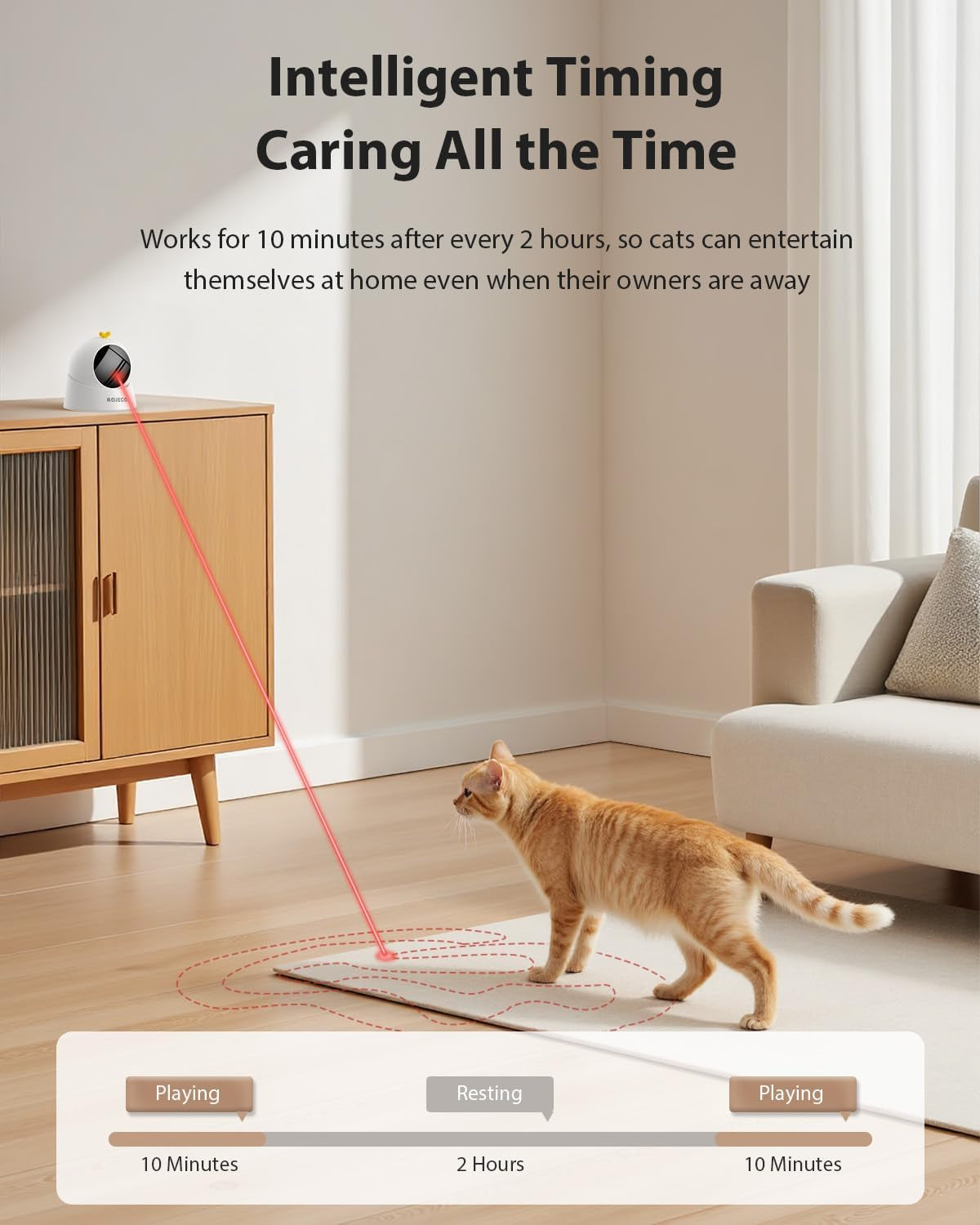 ROJECO Automatic Laser Cat Toy | 360° Interactive Trajectory | USB Rechargeable | Auto Shut-Off | Indoor Cat Exercise Toy