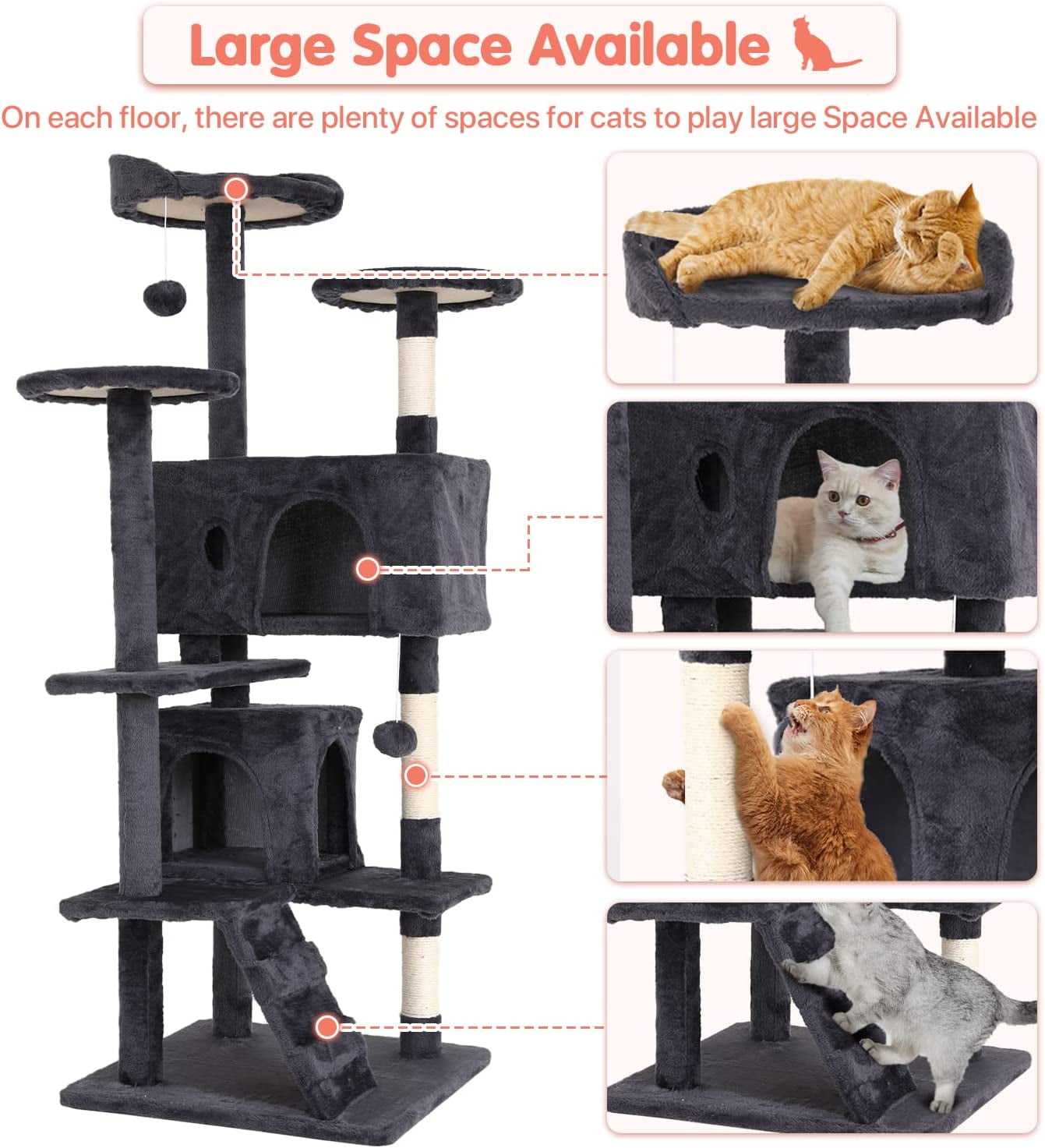 54-Inch Cat Tree Tower – Multi-Level Condo Playhouse with Scratching Posts and Perches for Indoor Cats