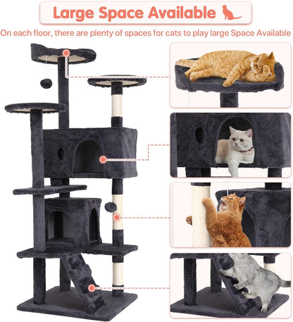 54-Inch Cat Tree Tower – Multi-Level Condo Playhouse with Scratching Posts and Perches for Indoor Cats