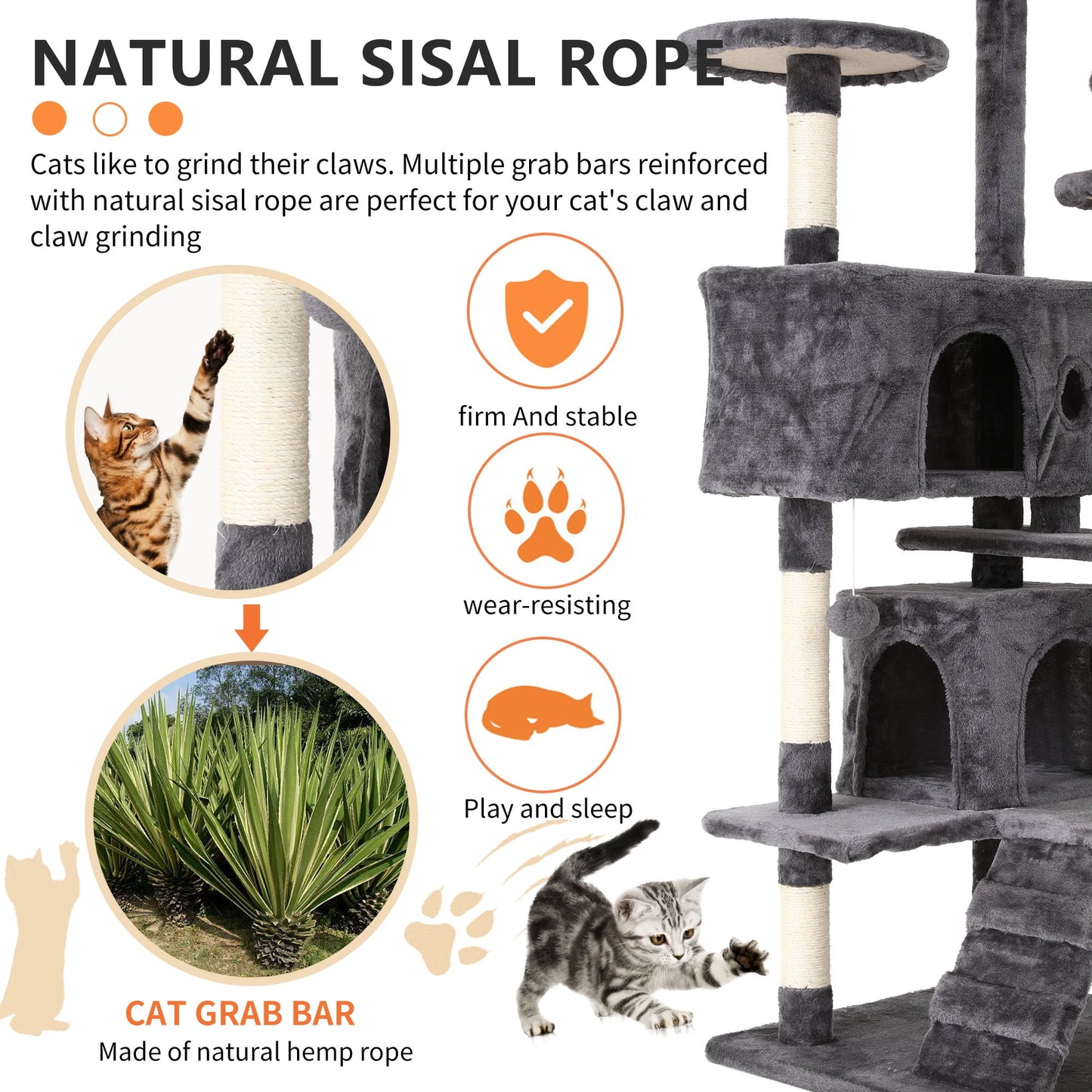 54-Inch Cat Tree Tower – Multi-Level Condo Playhouse with Scratching Posts and Perches for Indoor Cats